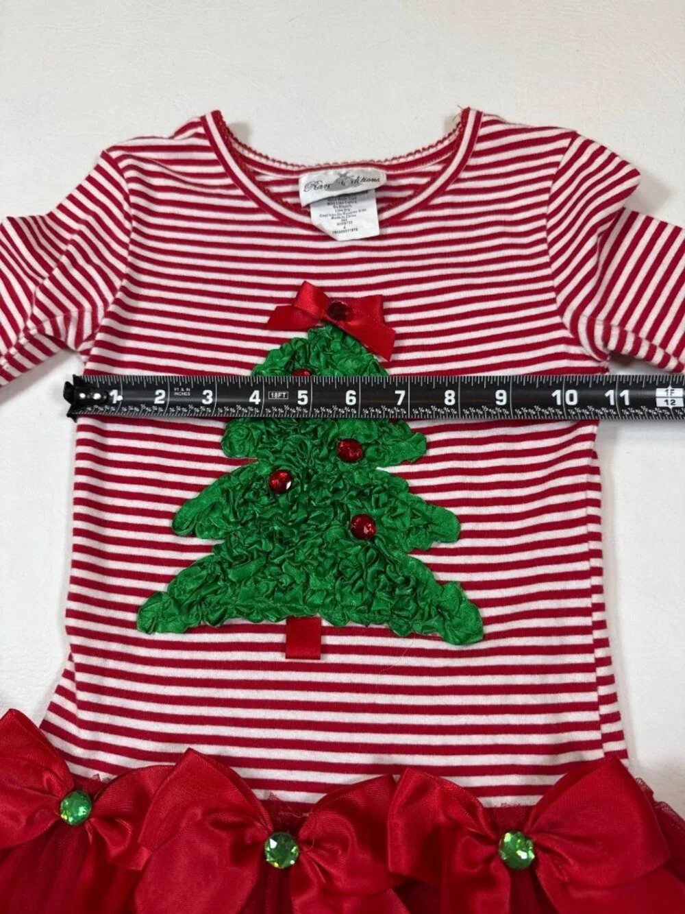 Rare Editions Girls Christmas Dress Size 4 Red Tulle Skirt & Tree (G979)